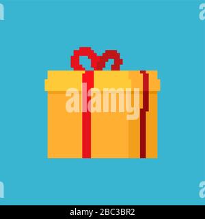 Gift box pixel art. New Year and Christmas 8 bit. Pixelate vector illustration Stock Vector