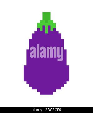 Eggplant pixel art. Purple Vegetable 8 bit. Pixelate Food vector illustration Stock Vector