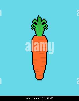 Carrot pixel art. Orange Vegetable 8 bit. Pixelate vector illustration Stock Vector