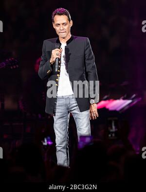 Latin singing sensation Marc Anthony performs at the American Airlines Arena in Miami, Florida. Stock Photo