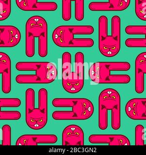 Devil bunny background . Angry hare pattern seamless. Crazy Rabbit texture. Mad animal ornament. Vector illustration Stock Vector