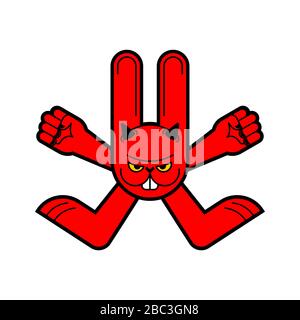 Angry hare. Crazy Rabbit. Devil bunny. Mad animal. Vector illustration Stock Vector