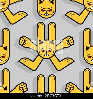 Angry hare pattern seamless. Crazy Rabbit background. Devil bunny texture. Mad animal ornament. Vector illustration Stock Vector