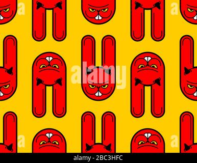 Angry hare pattern seamless. Crazy Rabbit background. Devil bunny texture. Mad animal ornament. Vector illustration Stock Vector