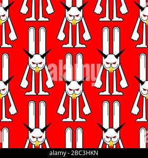 Angry hare pattern seamless. Crazy Rabbit background. Devil bunny texture. Mad animal ornament. Vector illustration Stock Vector