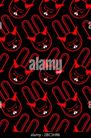 Devil bunny background . Angry hare pattern seamless. Crazy Rabbit texture. Mad animal ornament. Vector illustration Stock Vector