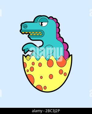 Dinosaur in egg. Small dyno in shell. Cartoon vector illustration Stock Vector