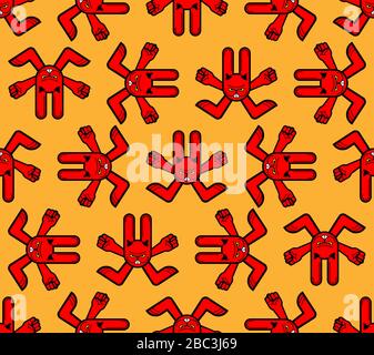 Devil bunny background . Angry hare pattern seamless. Crazy Rabbit texture. Mad animal ornament. Vector illustration Stock Vector