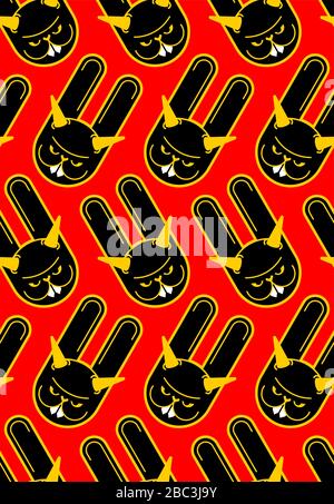 Crazy Rabbit background. Angry hare pattern seamless. Devil bunny texture. Mad animal ornament. Vector illustration Stock Vector