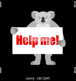 Koala with poster -Help me. Fire in Australia. vector illustration Stock Vector