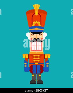 Nutcracker retro soldier. Wooden Guardsman. Hussar toy. vector illustration Stock Vector