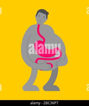 Heaviness in stomach. bloating and nausea. Sick belly. vector illustration Stock Vector
