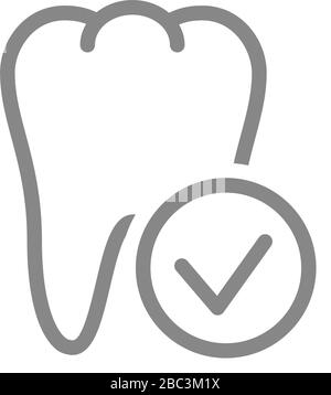 Tooth with tick checkmark line icon. Healthy internal organ symbol Stock Vector