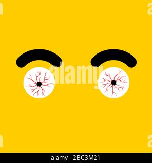 Red Eye isolated. Bulging eyes. Bursting vessels in eyes from tension. vector illustration Stock Vector