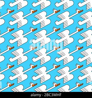 White goose flying pattern seamless. ducks bird of passage background. vector ornament. Baby fabric texture Stock Vector