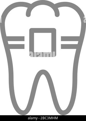 Tooth in braces dental line art icon isolated on white background Stock ...