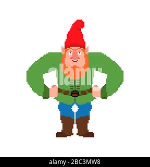 Garden gnome pixel art. dwarf 8 bit. Pixelate Vector illustration Stock Vector