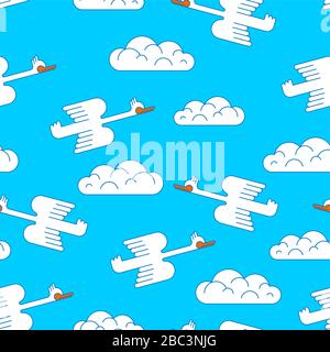 White goose flying pattern seamless. ducks bird of passage background. vector ornament. Baby fabric texture Stock Vector