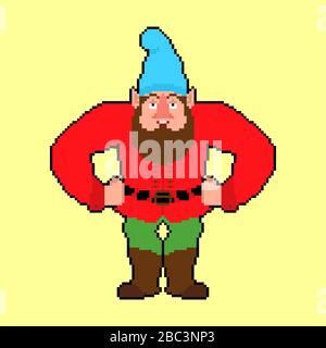Garden gnome pixel art. dwarf 8 bit. Pixelate Vector illustration Stock Vector