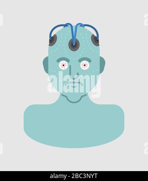 Wires from head. Future technology consciousness. Artificial Intelligence vector illustration Stock Vector