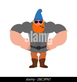 Garden gnome Strong Cool serious. Dwarf strict. Vector illustration Stock Vector