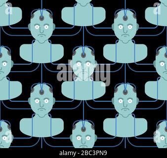 Collective consciousness pattern seamless. Artificial Intelligence background. Wires from head Stock Vector