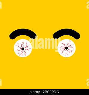 Red Eye isolated. Bulging eyes. Bursting vessels in eyes from tension. vector illustration Stock Vector