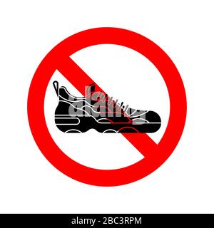 Stop Sneakers. Red prohibition road sign. Ban sport shoes Stock Vector