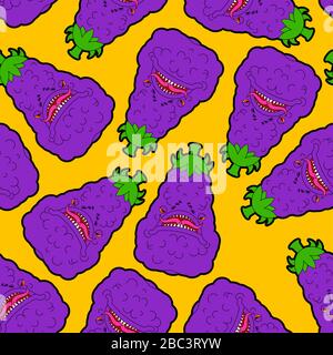 Eggplant monster pattern seamless. Angry Purple Vegetable with teeth background. Hungry Alien Food. vector texture Stock Vector