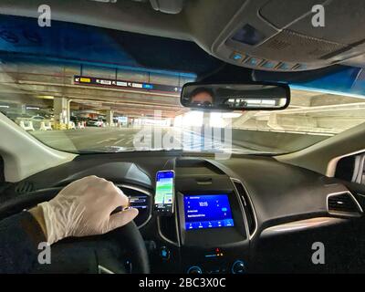 Driving through the empty streets of Miami. Stock Photo