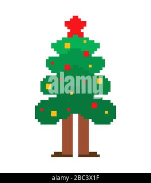 Christmas tree pixel art. Spruce 8 bit. Xmas Pixelate vector illustration Stock Vector