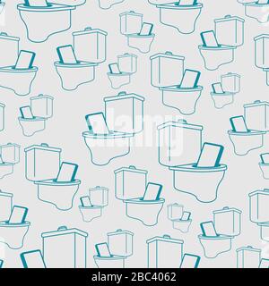 Phone fell into toilet pattern seamless. Smartphone in wc background. vector texture Stock Vector