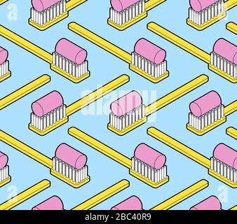 Toothbrush Isometric pattern seamless. toothbrush head vector background Stock Vector