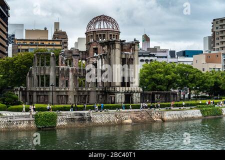 Genbaku Dome at Hiroshima Peace Memorial Park overlooking the river, Japan Stock Photo