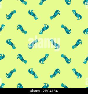 Tyrannosaurus pixel art pattern seamless. Dino 8 bit background. Dinosaur Pixelate ornament. Baby fabric texture vector Stock Vector