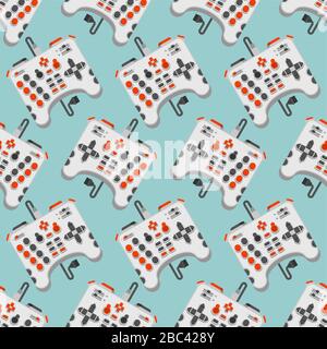 Super Joystick pattern seamless. Meag Gamepad Game console background. cheater Video game controller ornament. many buttons. vector texture Stock Vector