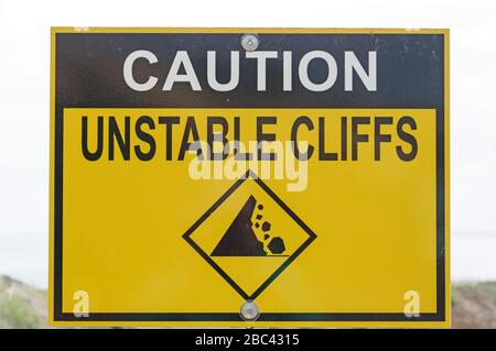 Danger sign warning of unstable cliffs and rock falls in Hunstanton ...