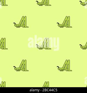 Grasshopper pattern seamless. green locust background. Insect vector ornament. Baby fabric texture Stock Vector