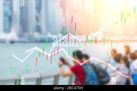 Double exposure of stocks market chart; concept for hong kong stock market or business or labor Stock Photo