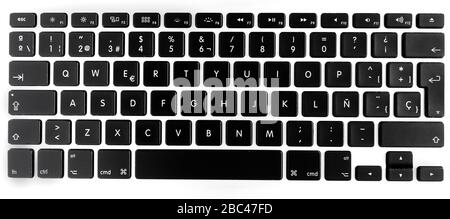 Spanish-language computer keyboard black keys Stock Photo