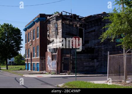 Collapsing apartment building, East side, Detroit, Michigan, USA, 2010, by Dembinsky Photo Assoc Stock Photo