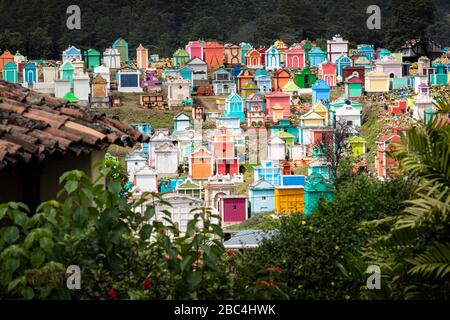 Mausoleums fill the unique cemetery of Chichicastenango, Guatemala. Stock Photo