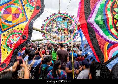 In the midst of the crowd at the Supango Kite Festival on Day of the Dead, Guatemala. Stock Photo
