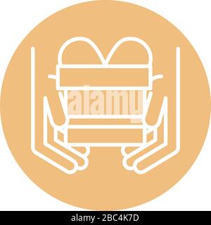 hands with gift box cargo shipping related delivery vector illustration block style icon Stock Vector