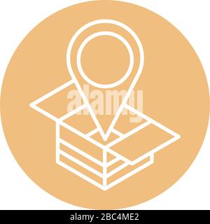 gps location pointer cardboard box cargo shipping related delivery vector illustration block style icon Stock Vector