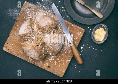 Homemade soda bread on a slate background Stock Photo