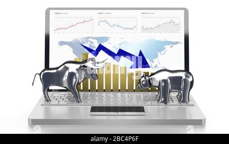 Bull and bear, crisis chart - finance, stock, market concept - 3D rendering Stock Photo