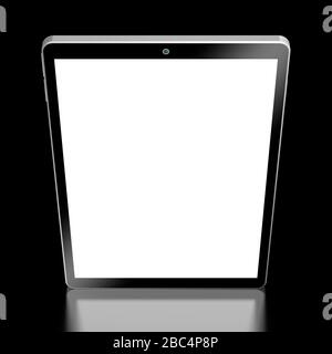 3D brandless tablet with empty screen isolated on black background Stock Photo