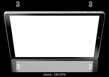 3D brandless tablet with empty screen isolated on black background Stock Photo