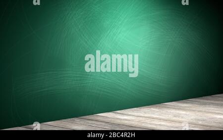 Rubbed out chalk on a greenboard, wooden floor Stock Photo